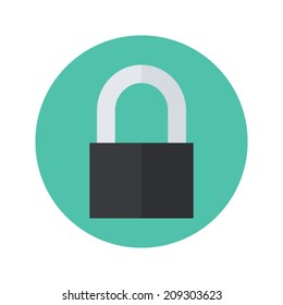Illustration of Flat closed padlock icon over green
