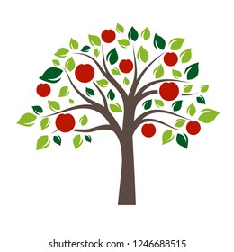 Illustration of Flat Color Single Apple Tree 