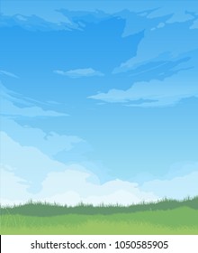 illustration of flat colored clouds and grass