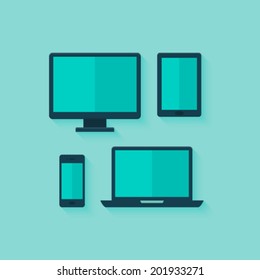 Illustration of Flat computer and mobile devices set over mint