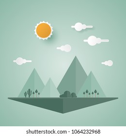 illustration flat concept nature landscape with sun and cloud, vector