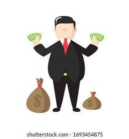 Illustration Flat Design Boss Happy Get Much Dollars