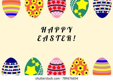 Illustration of a flat design cartoon vector, Easter eggs. Spring and Easter- related time. Picture with copy space for print, greeting card or graphic design.