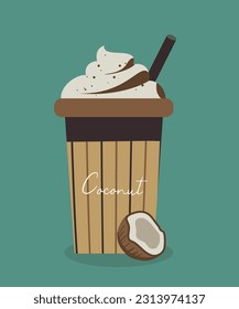  Illustration Flat Design with Coconut Milkshake