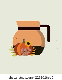  Ilustración Diseño plano Café con calabaza, girasol