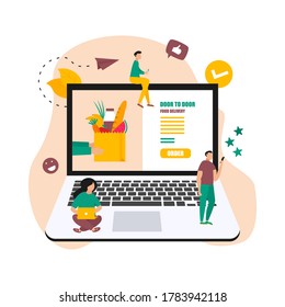 Illustration flat design concept of grocery online shop and delivery food door to door. Vector illustration
