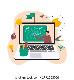 Illustration flat design concept of online education. Students learn in distant during a pandemic coronavisrus. Vector illustration