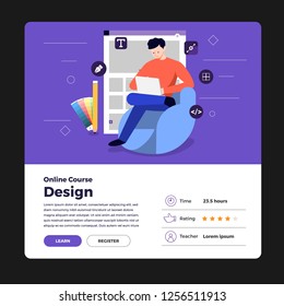 Illustration flat design concept web or application designer and programmer sitting working with computer on desk. Vector illustrate.