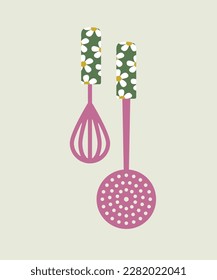 Illustration of Flat Design with Daisy Whisk and Mesh Skimmer