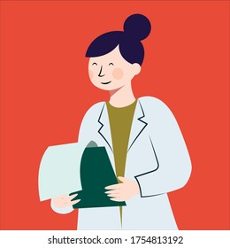 Illustration flat design of a doctor carrying medical report paper 