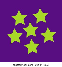 Illustration flat design graphic of green stars and purple background fit for flash card, logo, label, wallpaper etc.