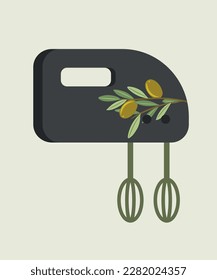 Illustration Flat Design Hand Mixer with Pattern Olive