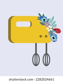 Illustration Flach Design Handmischer mit Blumen