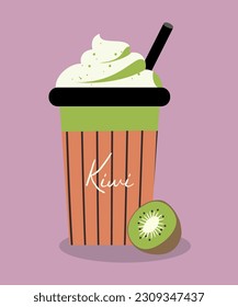 Illustration Flat Design with Kiwi Milkshake