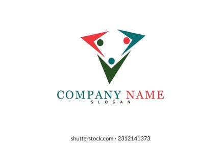 Illustration flat design logo, three people holding their hand with simple shapes. Easy to remember.