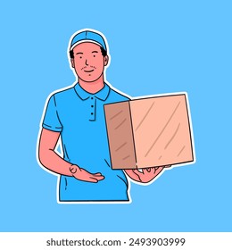 illustration flat design man delivery bring box