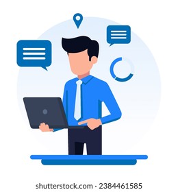 illustration flat design a man holding laptop business finance vector illustration