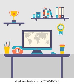 Illustration flat design of office workspace creative worker - vector