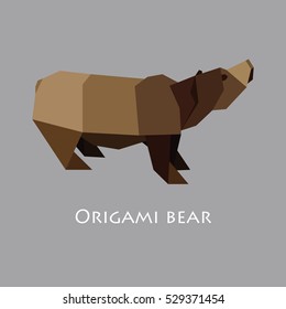 Illustration of flat design with origami bear isolated on grey background