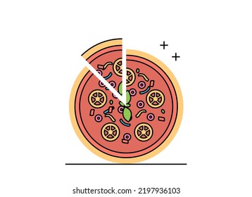 Illustration of flat design outline chef working with pizza and burgers