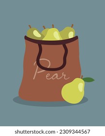 Illustration Flat Design with Pear in an Organic Eco Bag