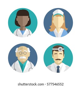 illustration of flat design. people icons collection: doctor, nurse