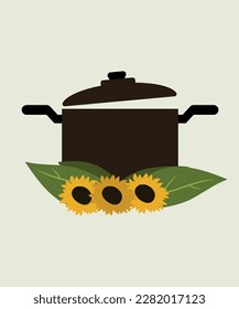  Illustration flacher Design-Pot mit Sonnenblumen