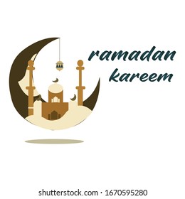 
illustration of the flat design ramadhan Kareem Islamic moon design and mosque silhouette dome with Arabic patterns and calligraphy