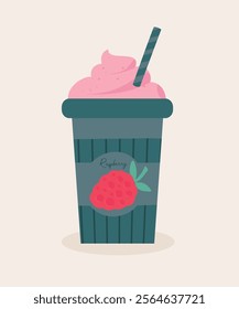 Illustration Flat Design with Raspberry Milkshake, Vanilla Cream