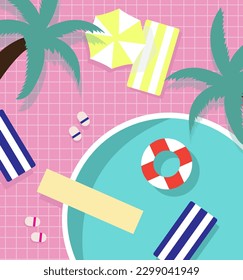 Illustration flat design sea on pink background