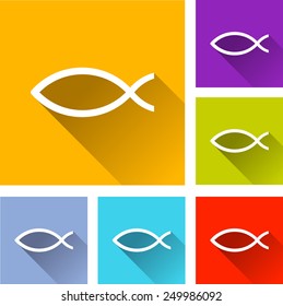 illustration of flat design set icons for jesus fish