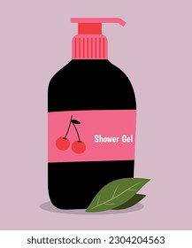 Illustration  Flat Design Shower Gel With Cherry	