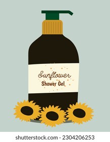 Ilustración Diseño plano Gel de ducha con girasoles	