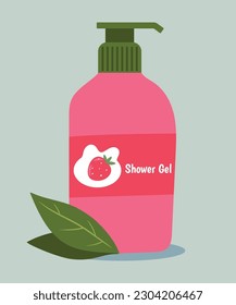 Illustration Flat Design Shower Gel With Strawberry	