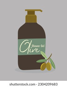 Illustration  Flat Design Shower Gel With Olive	