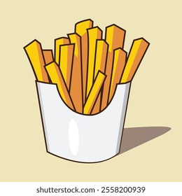 Illustration flat design of single serving french-fries, for use as element, icon, at brochure, poster, restaurant menu, etc. 