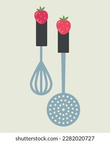 Illustration of Flat Design with Sunflowers Whisk and Mesh Skimmer