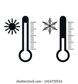 illustration of flat design of thermometer with sun and snowflake on a white background
