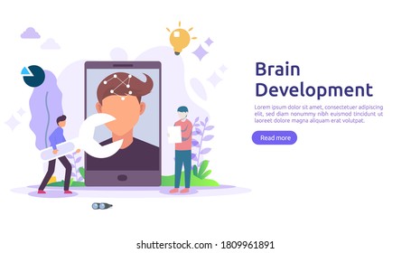 illustration flat design of thinking creative, brain development and mental rest with people character. template for web landing page, banner, presentation, social, poster, promotion or print media