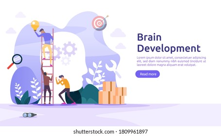 illustration flat design of thinking creative, brain development and mental rest with people character. template for web landing page, banner, presentation, social, poster, promotion or print media