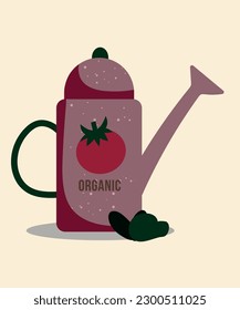 Illustration Flat Design  Watering Can with Tomato