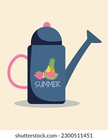 Illustration  Flat Design Watering Can with Summer Fruits