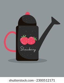Illustration  Flat Design Watering Can with Strawberry