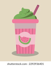 Illustration Flat Design with Watermelon Milkshake