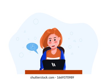 ilustración de una mujer de diseño plano mientras se juega el ordenador