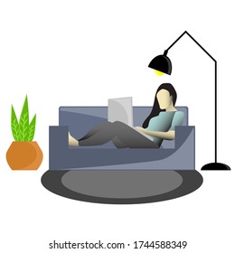 Illustration flat design woman work from home in the middle of the covid-19 pandemic. Perfect for any visual content about work from home campaign or anything about it.