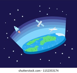 Illustration of the flat Earth in cartoon style