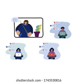 Illustration of a flat education design concept. Distant education. Children study from home. Online education, training and courses, investment in education, vector illustration
