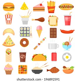 illustration of flat fast food icon on white background