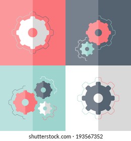 Illustration of Flat gear wheel icon set